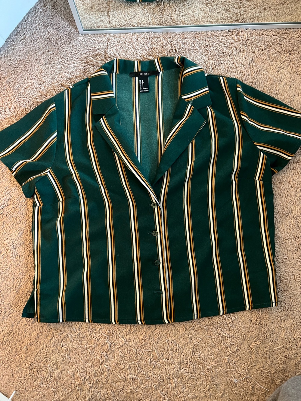 Forever 21 Women’s Dark Green Cropped Striped Polo